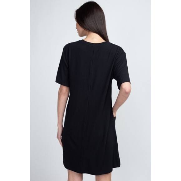 Women's Two Pocket T-Shirt Casual Short Dress BLK - Picture 5 of 8